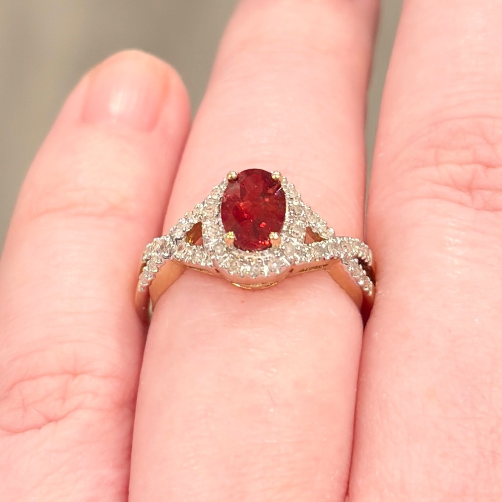 14K Madeira Citrine Diamond Ring Infinity Halo Vivid Red Orange, Oval Rose 6.25 - Picture 3 of 15